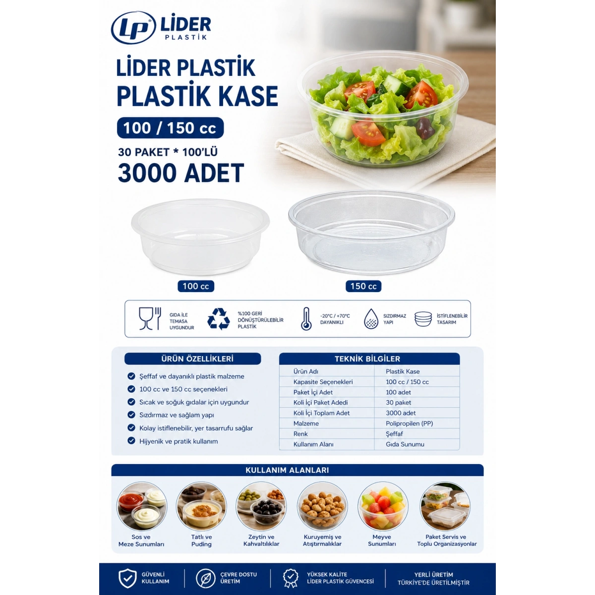 Ankara Lider Sup Kase 100-150 cc 30 Paketx100lü 3000 Adet
