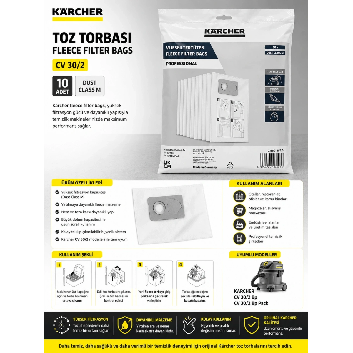 Karcher Toz Torbası 10lu CV/30/2