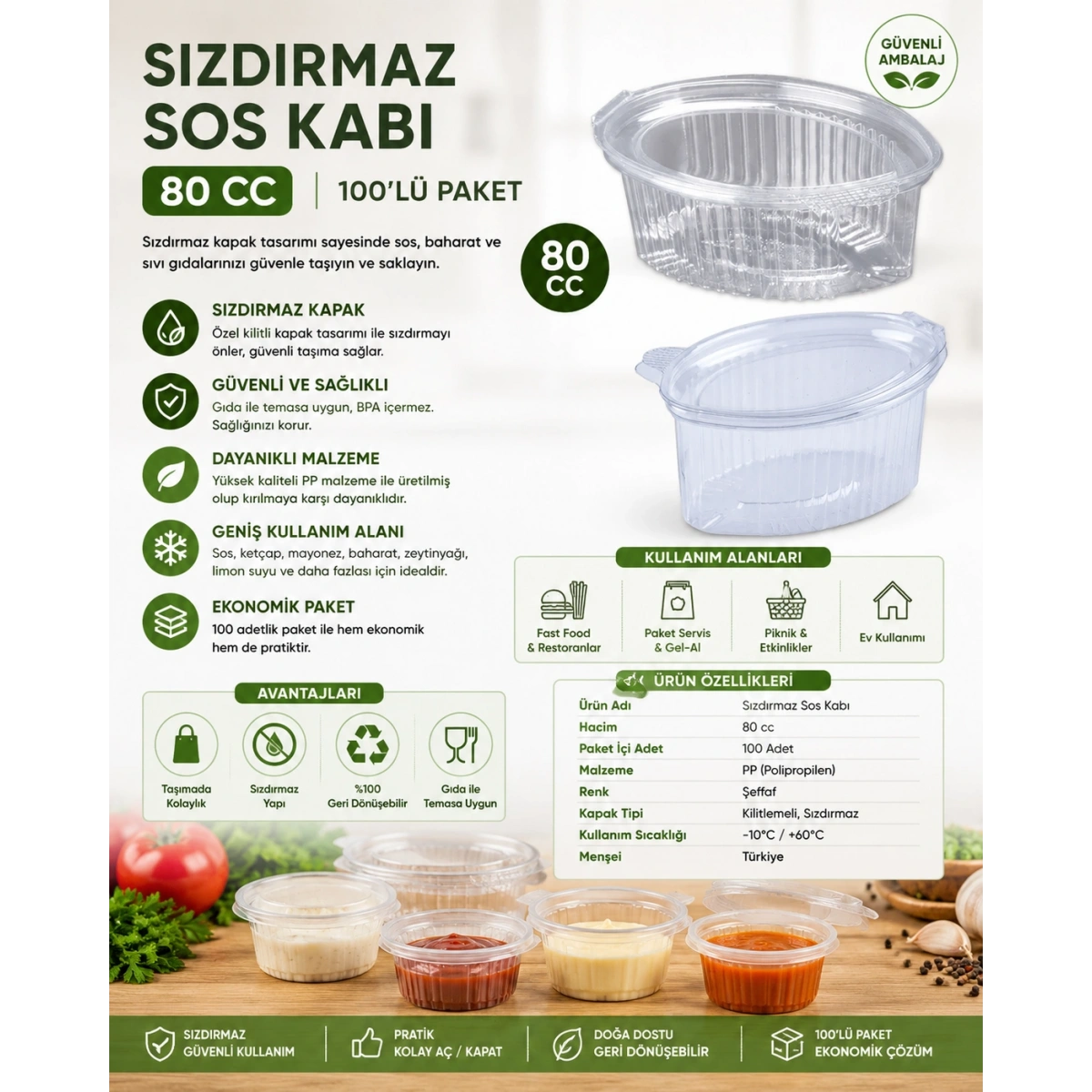 Sızdırmaz Sos Kabı 80 cc 100lü