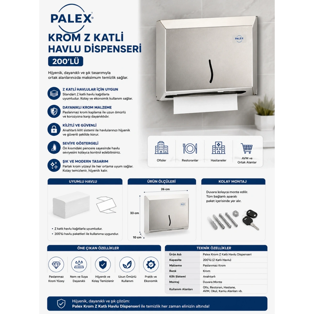 Palex Krom Z Katlı Havlu Dispenseri 200lü