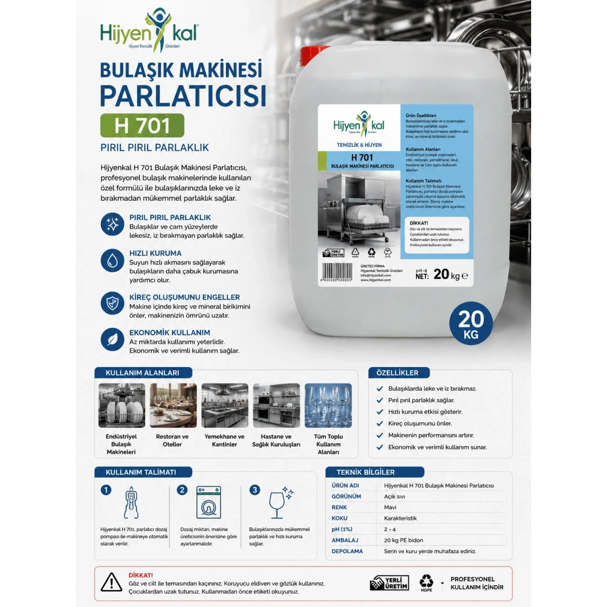 Hijyenkal Bulaşık Makinesi Parlatıcısı H 701 20 kg
