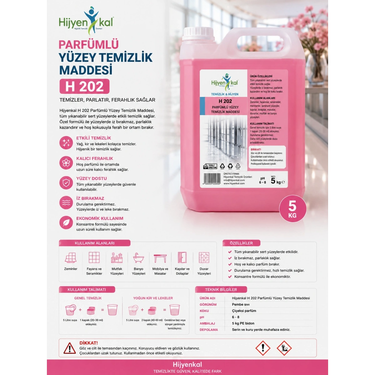 Hijyenkal Parfümlü Yüzey Temizlik Maddesi H 202 5 kg