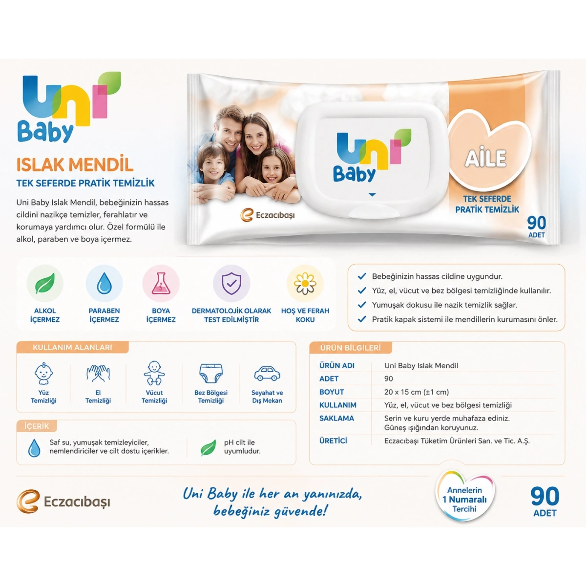 Uni Baby Islak Mendil 90lı