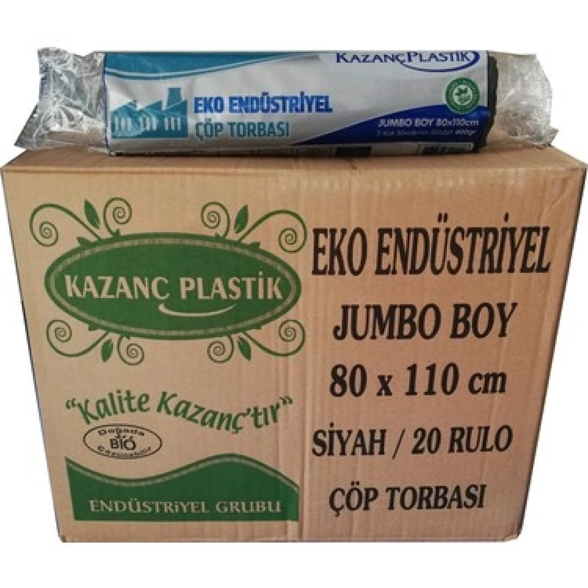 Kazanç Plastik Eko End. Jumbo Boy 80x110 10lu 20 Rulo Çöp Torbası Siyah