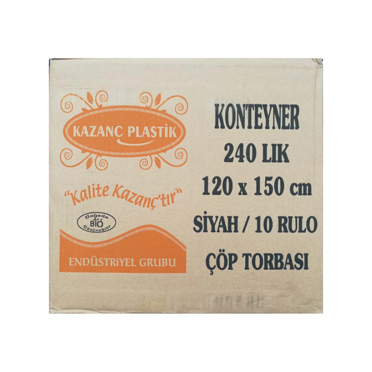 Kazanç Plastik 240lık Konteyner 120x150 cm 10lu 10 Rulo 55 Mikron Siyah