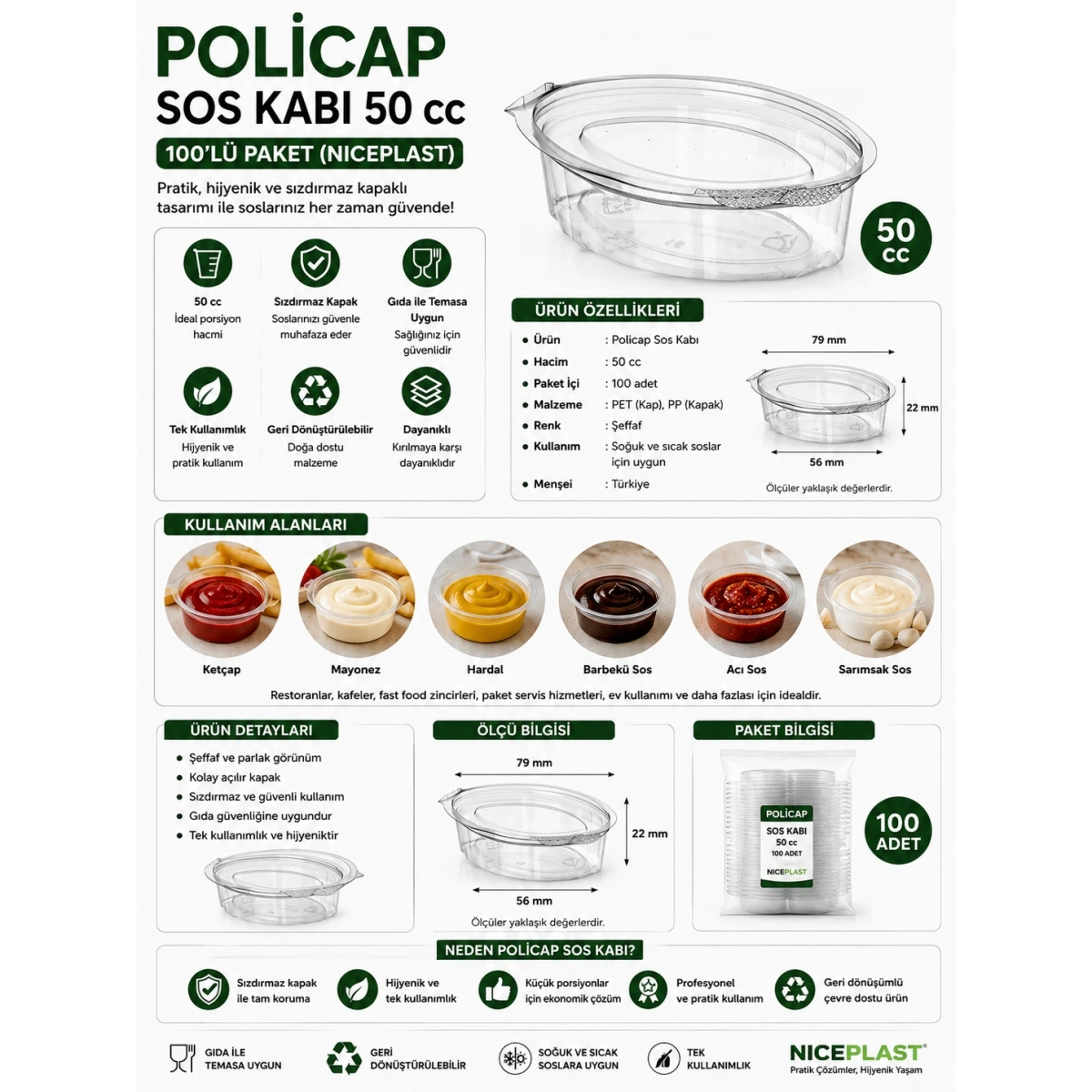 Policap Sos Kabı 50 cc 100lü (Niceplast)