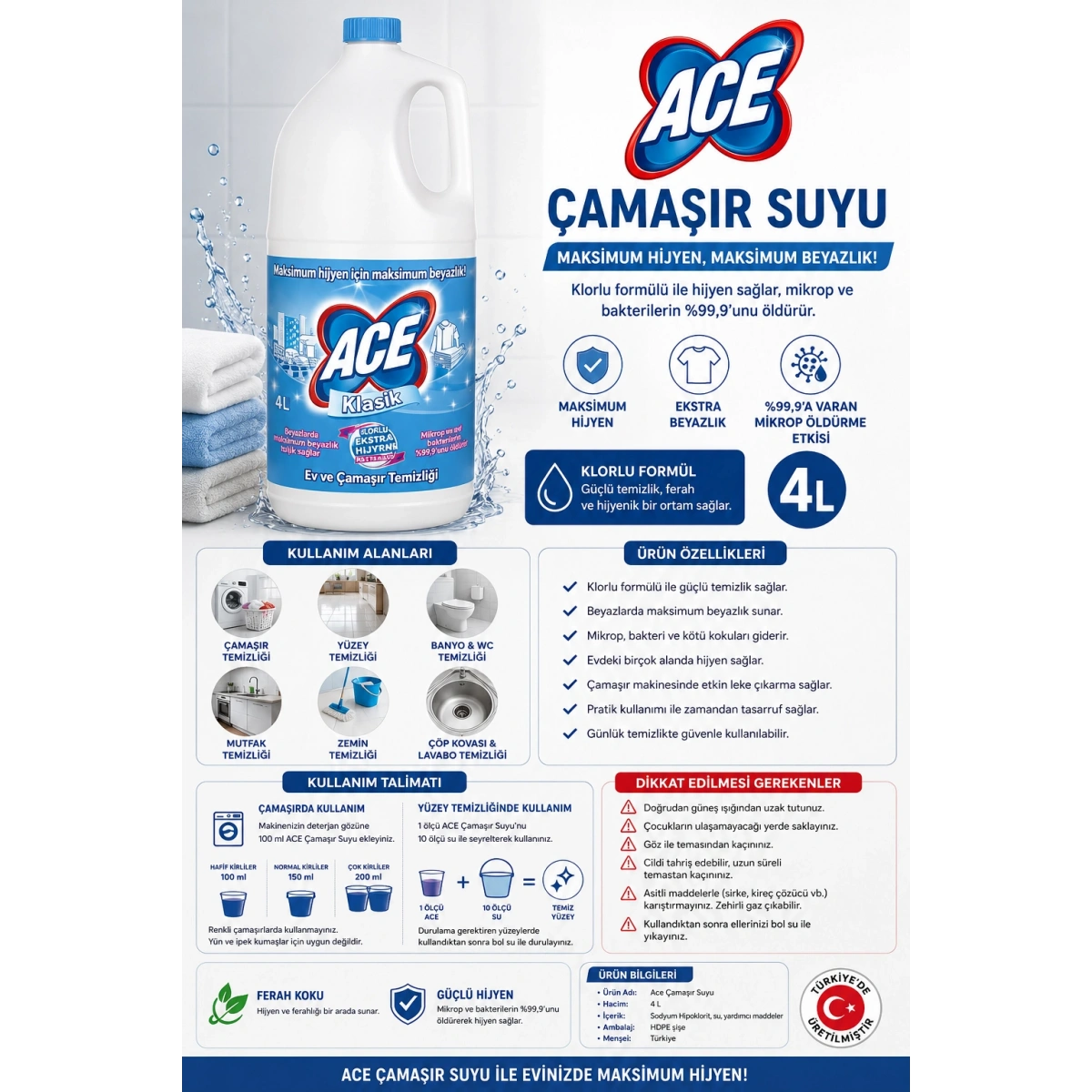 Ace Çamaşır Suyu 4 lt.