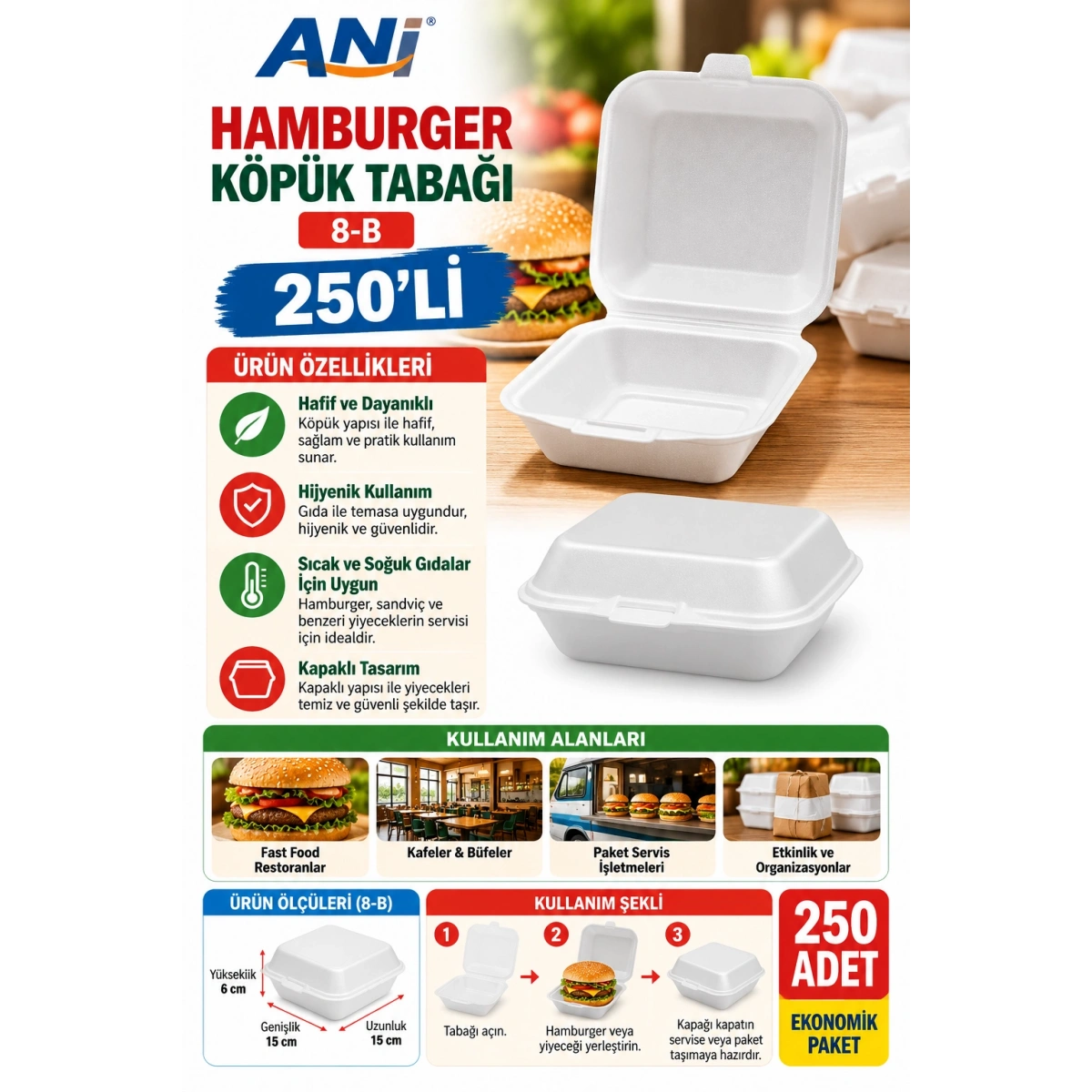 Anı Hamburger Köpük Tabağı 8-B 250li