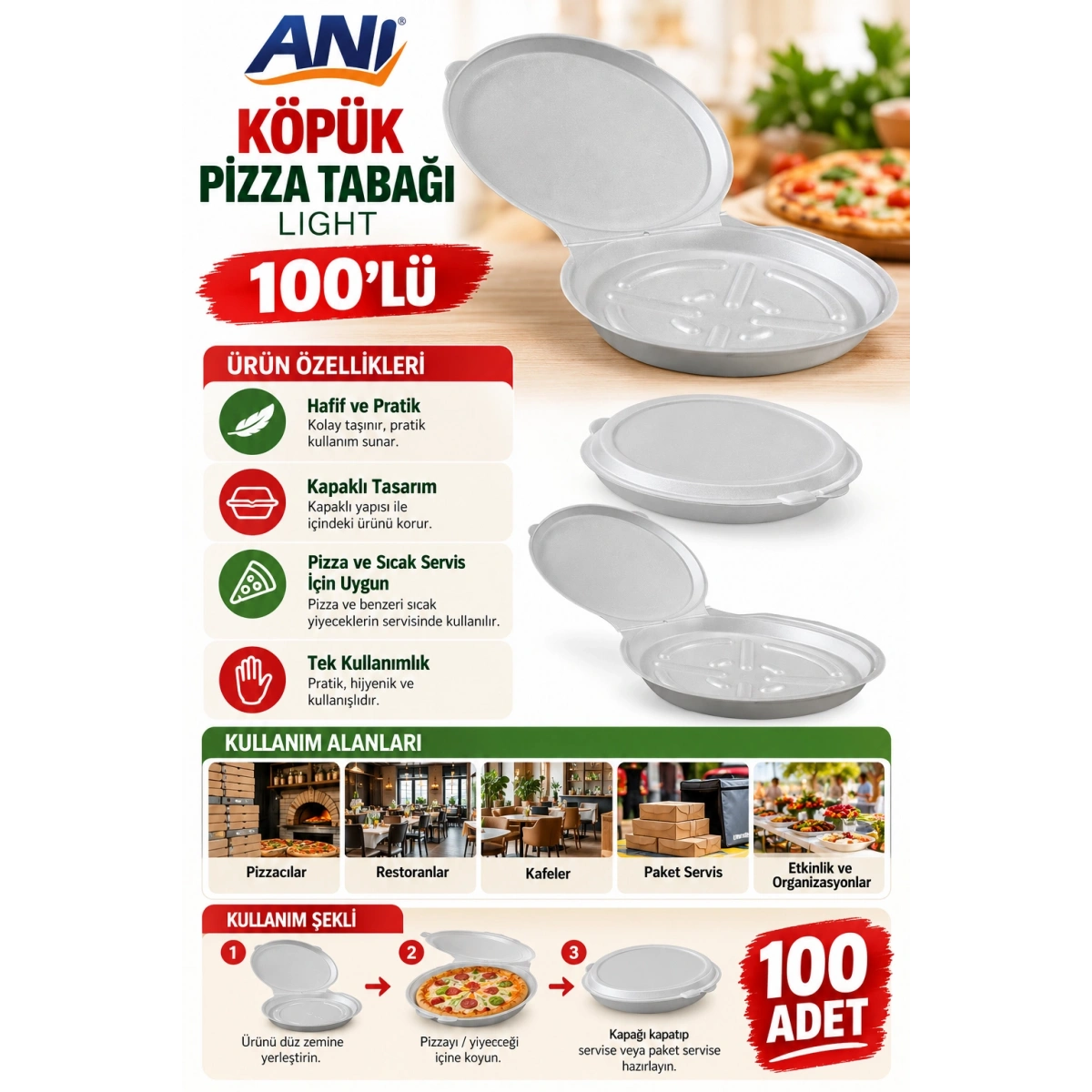 Anı Köpük Pizza Tabağı Light 100lü