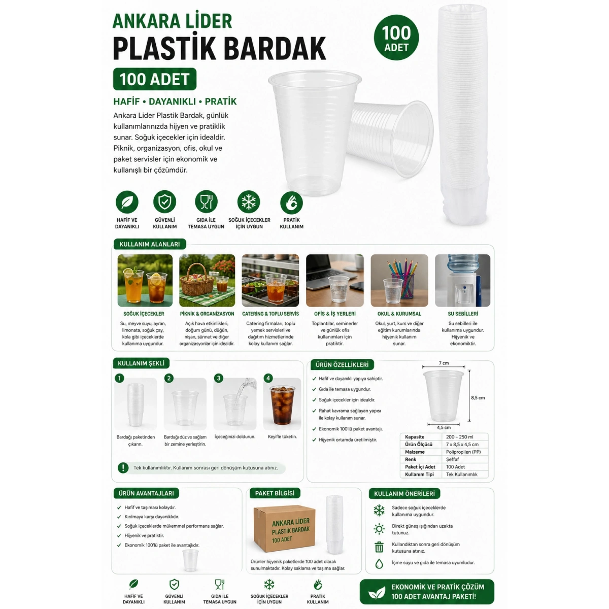 Ankara Lider Plastik Bardak 100 Adet