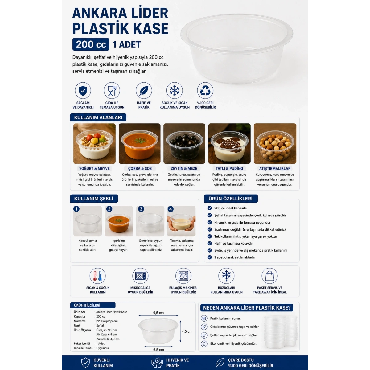 Ankara Lider Plastik Kase 200 cc 1 Adet