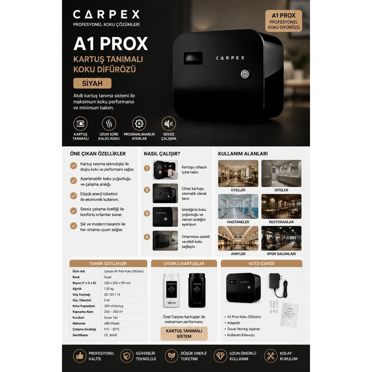 Carpex A1 Prox Koku Difürözü Kartuş Tanımalı Siyah