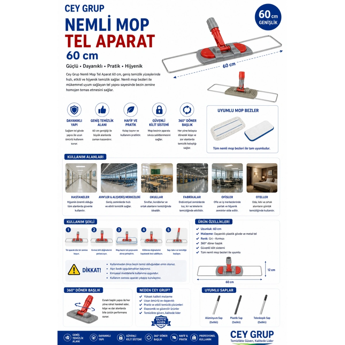 Cey Grup Nemli Mop Tel Aparat 60 cm