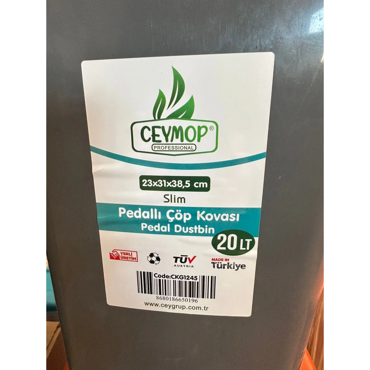 Cey Grup Pedallı Slim Gri Çöp Kovası 20 L