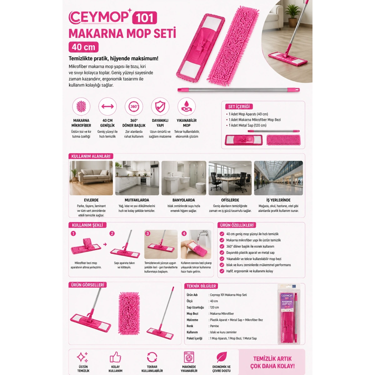 Ceymop 101 Makarna Mop Seti 40 cm