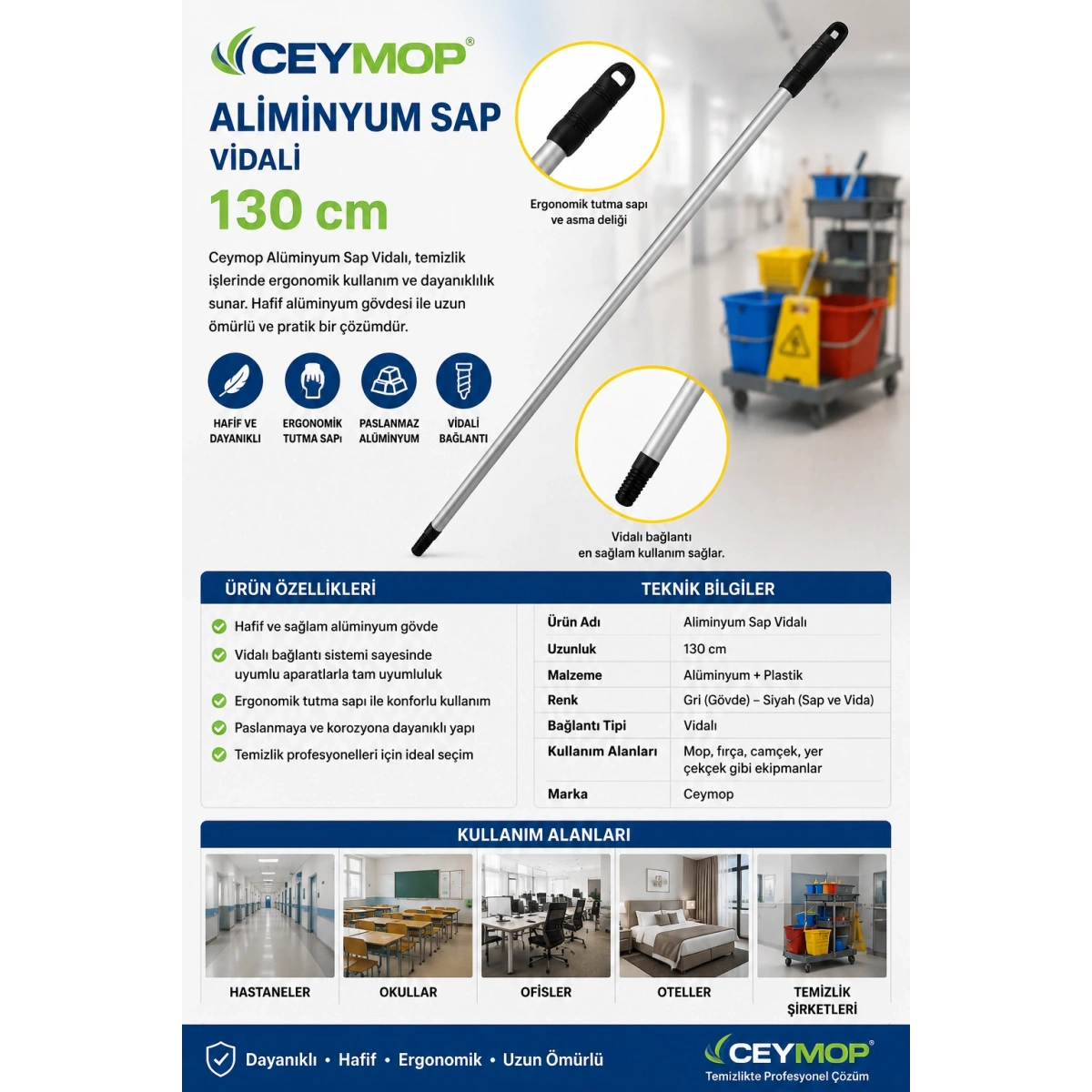 Ceymop Aliminyum Sap Vidalı 130 cm