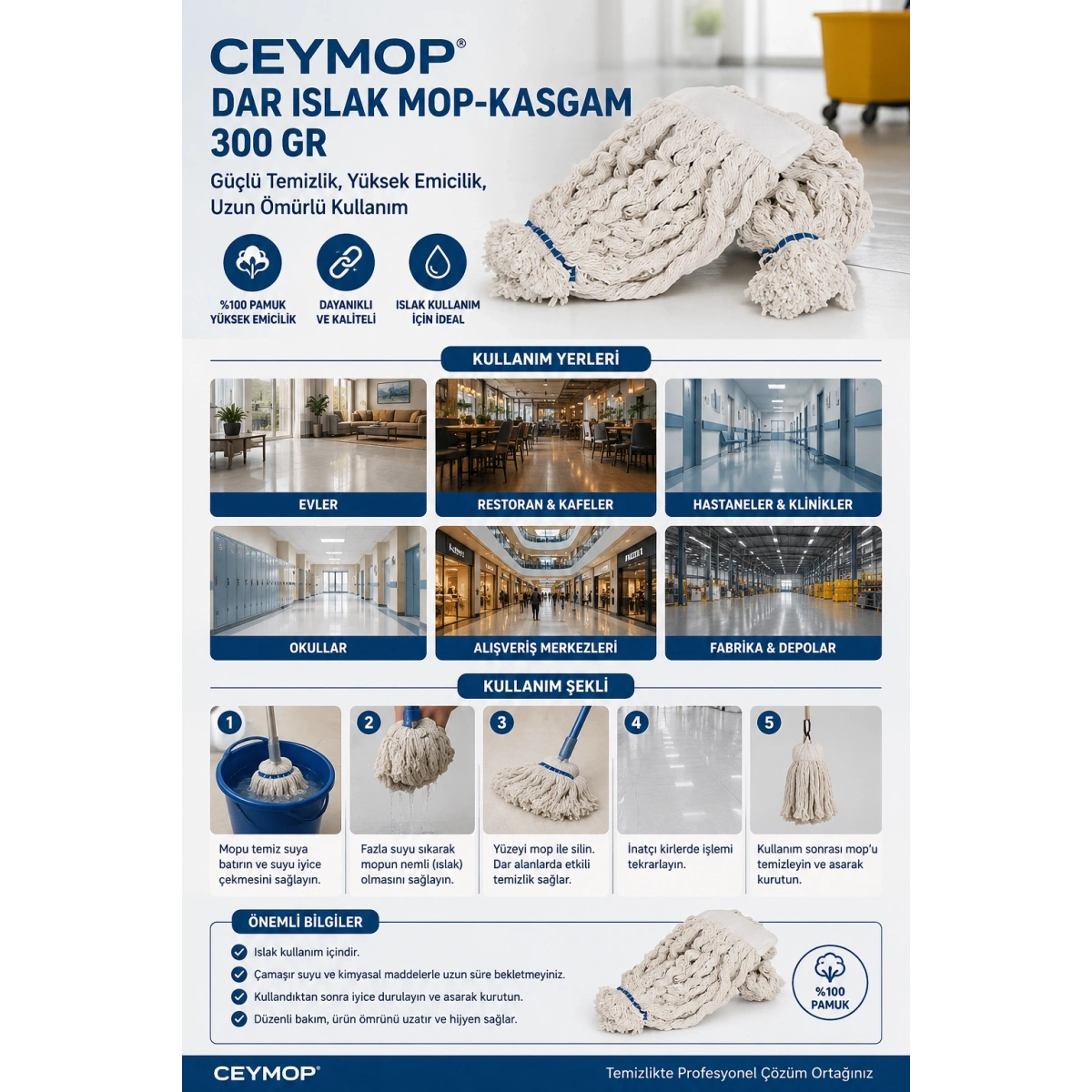 Ceymop Dar Islak Mop-Kasgam 300 Gr