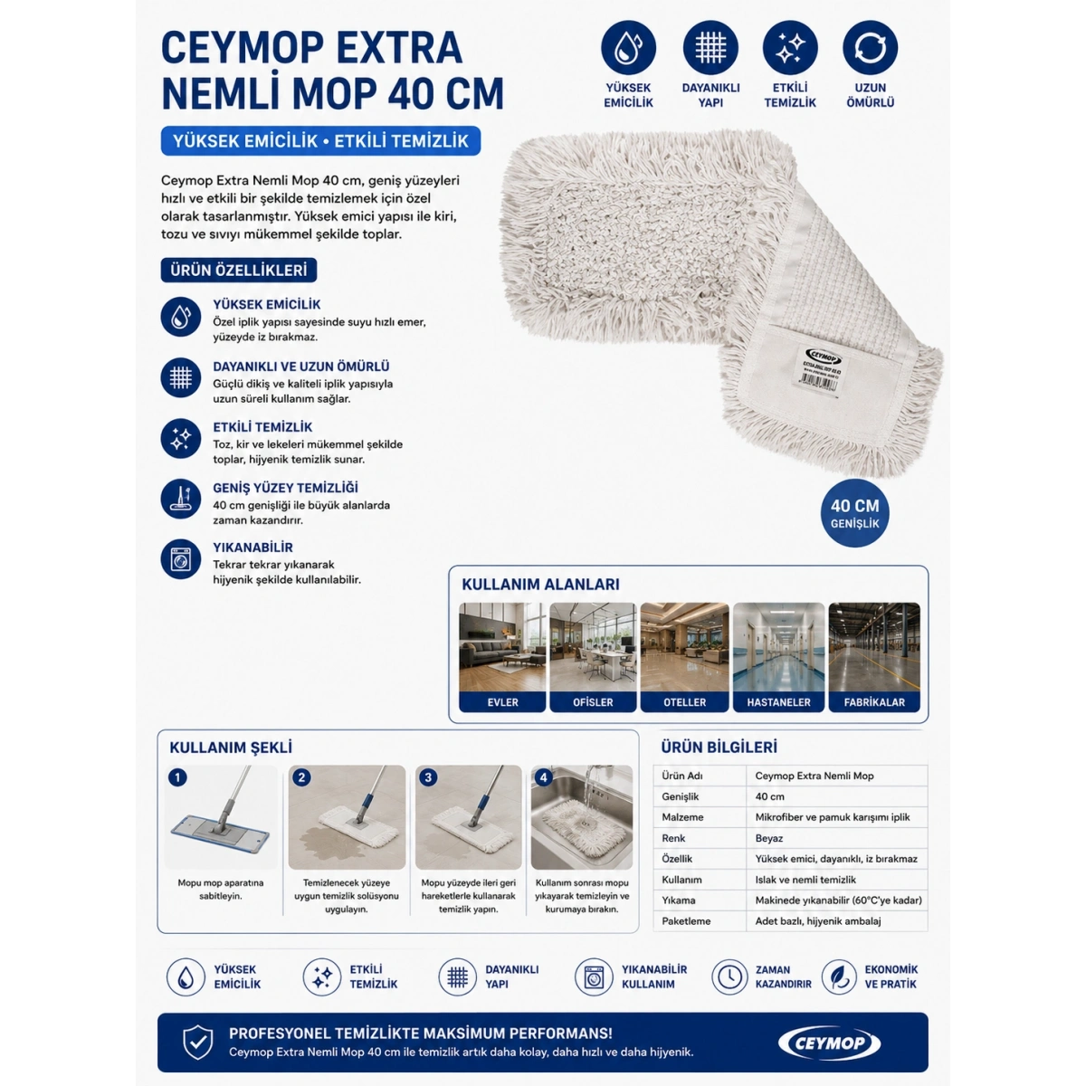 Ceymop Extra Nemli Mop 40 cm