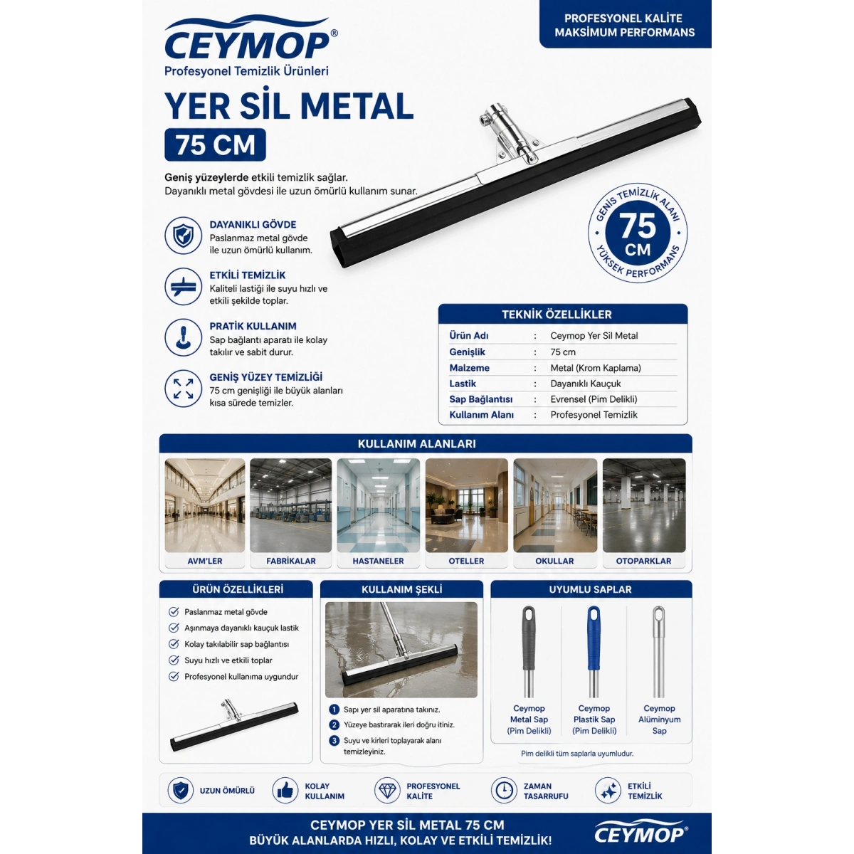 Ceymop Yer Sil Metal 75 Cm