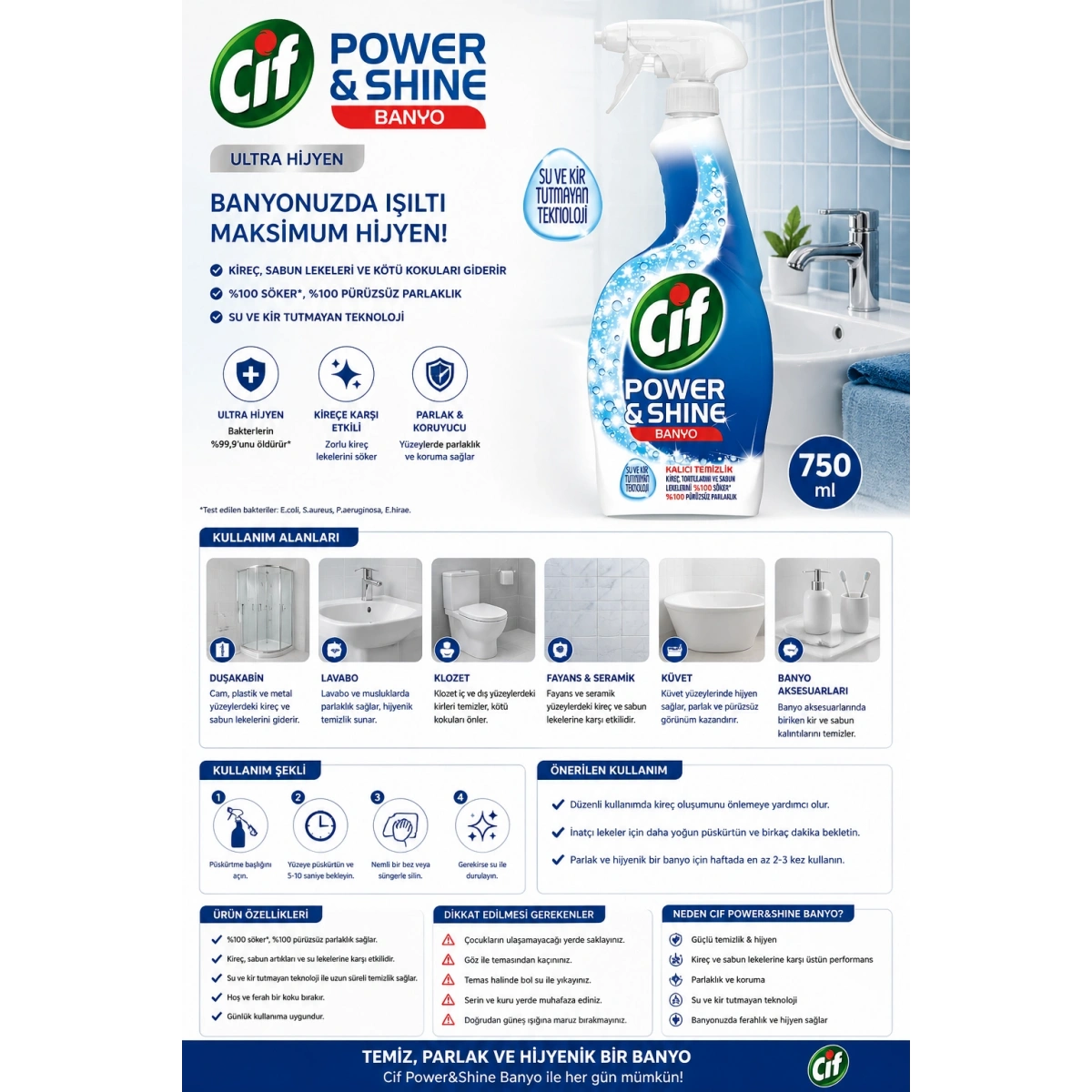 Cif Power&Shine Ultra Hijyen Banyo Temizleyicisi 750 ml