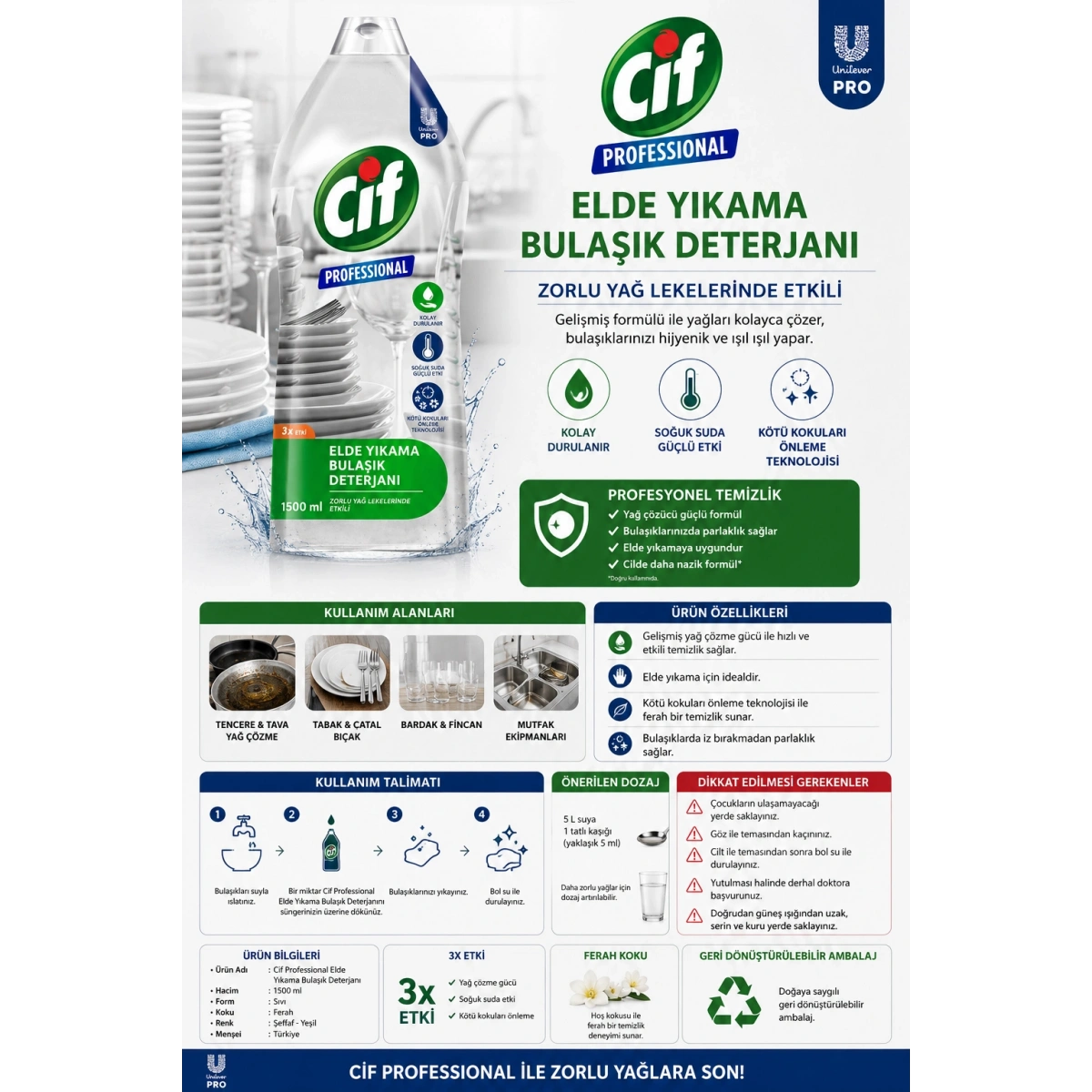 Cif Pro. Elde Bulaşık Deterjanı 1500 ml