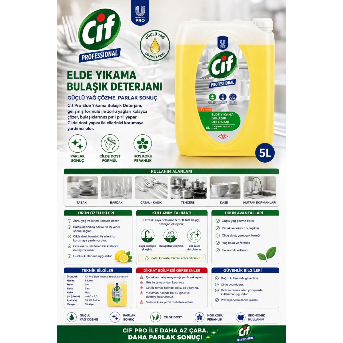 Cif Pro Bulaşık Deterjanı U-PRO 5 lt.