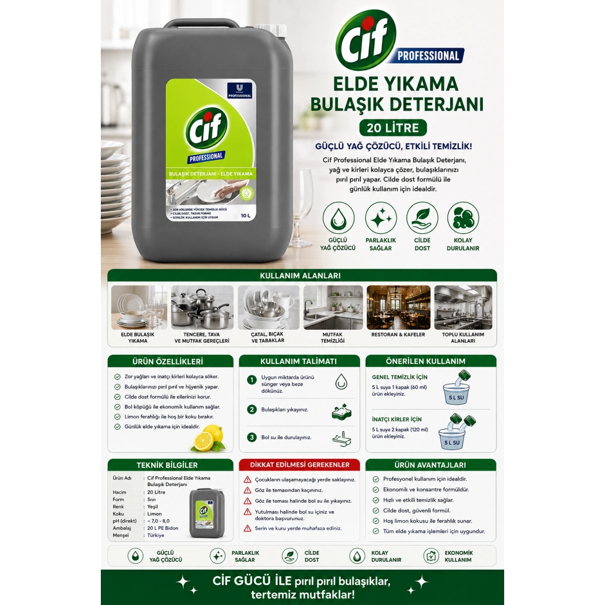 Cif Pro Elde Yıkama Bulaşık Deterjanı 20 lt.