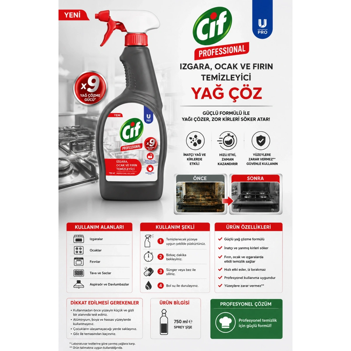 Cif Prof. Izgara Ocak ve Fırın Temizleyici Yağ Çöz 750 ml