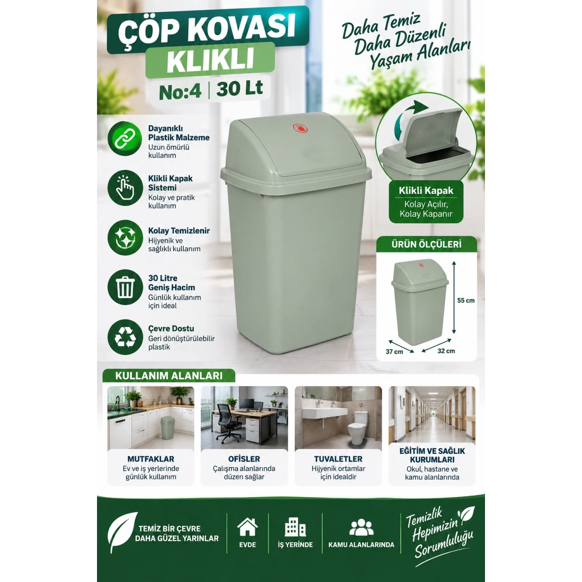 Çöp Kovası Klikli No:4 30 Lt