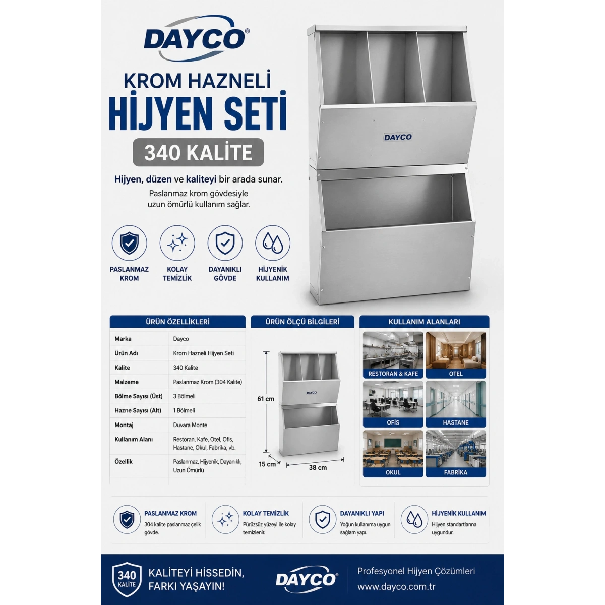 Dayco Krom Hazneli Hijyen Seti 340 Kalite
