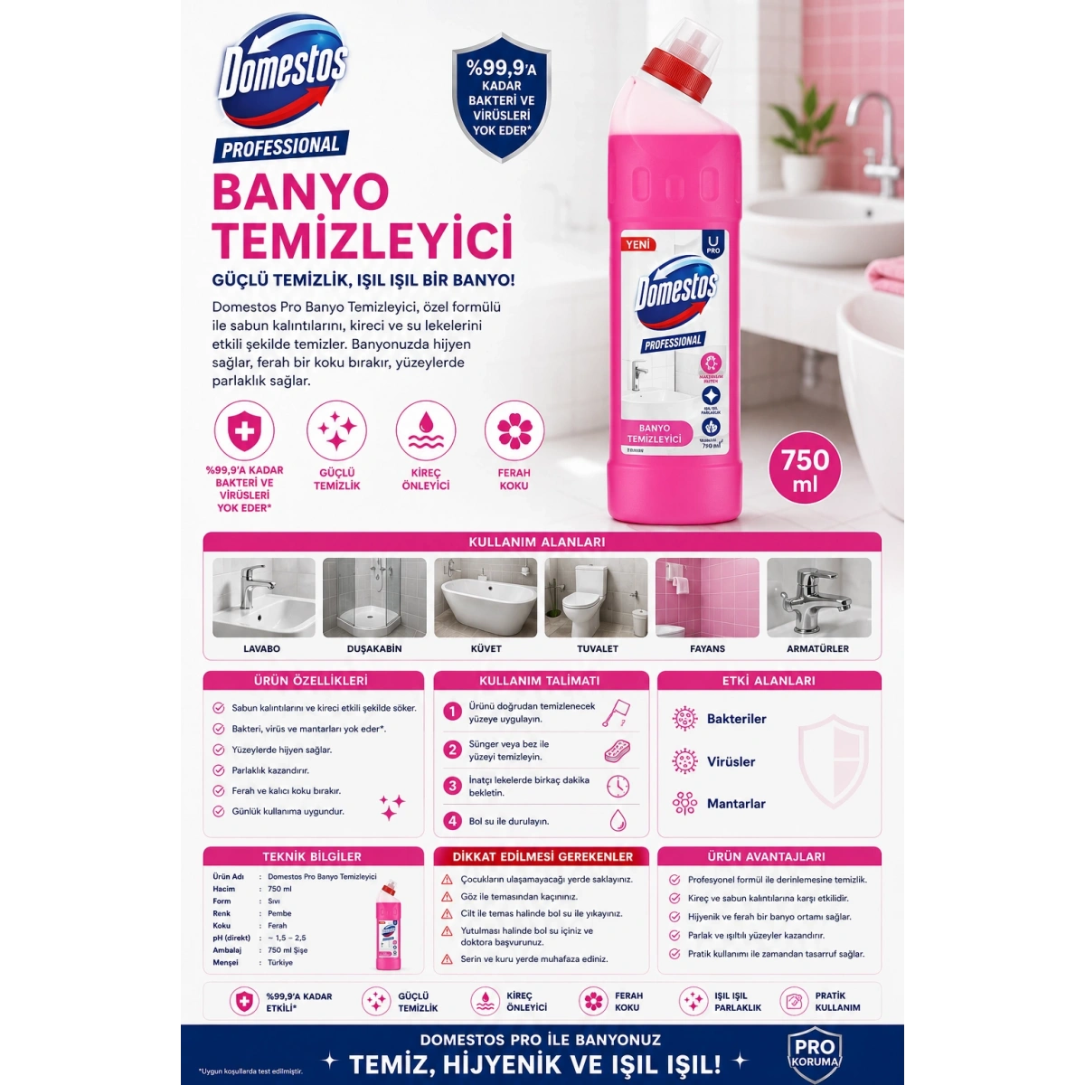 Domestos Pro Banyo Temizleyici 750 ml.