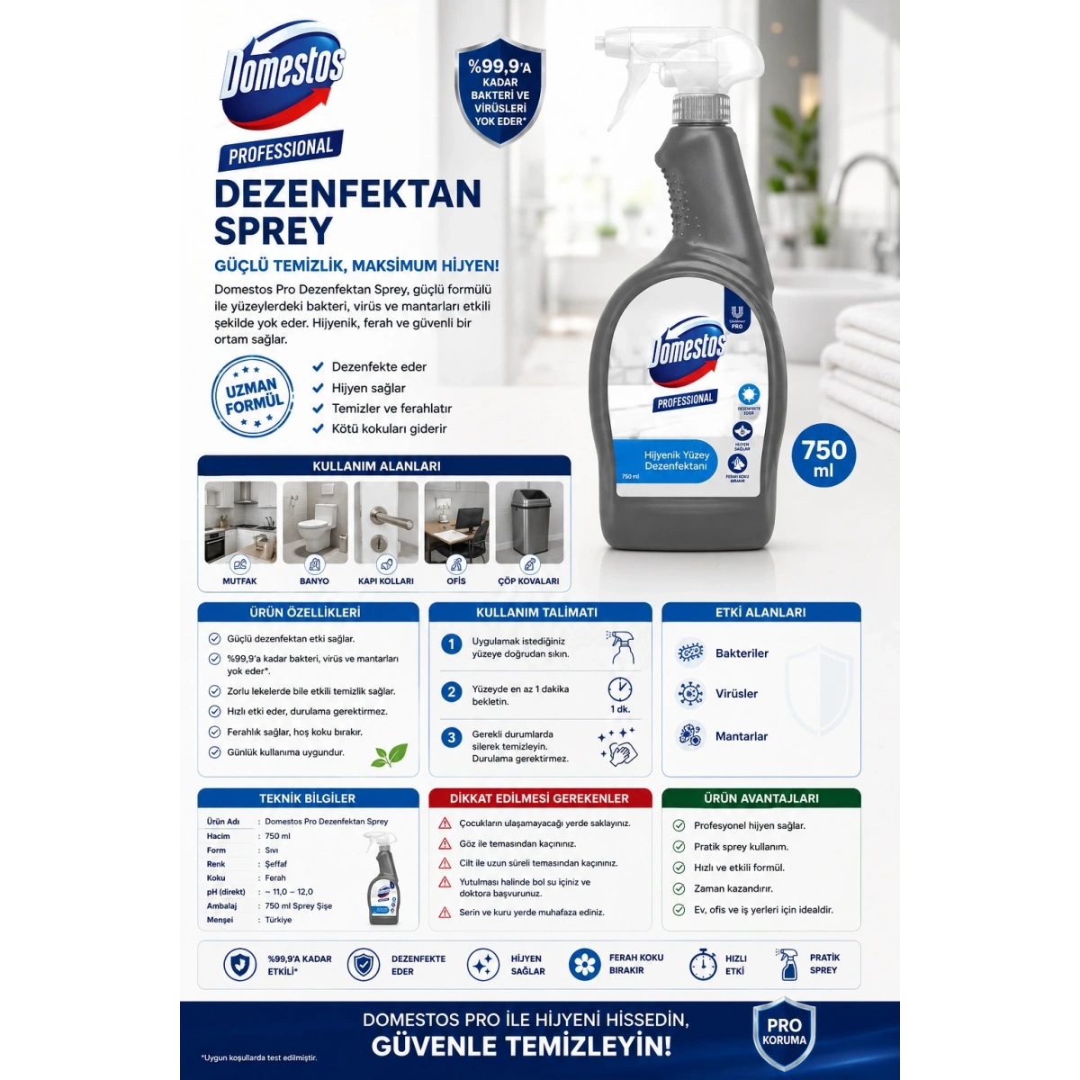 Domestos Pro Dezenfektan Sprey 750 ml.