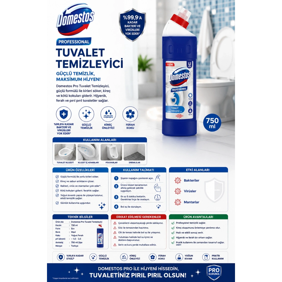 Domestos Pro Tuvalet Temizleyici 750 ml.
