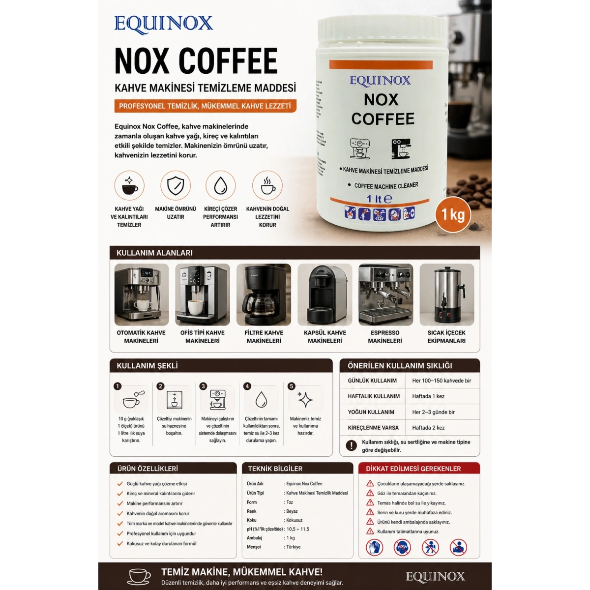 Equinox Nox Coffee Kahve Makinesi Temizlik Maddesi 1 kg
