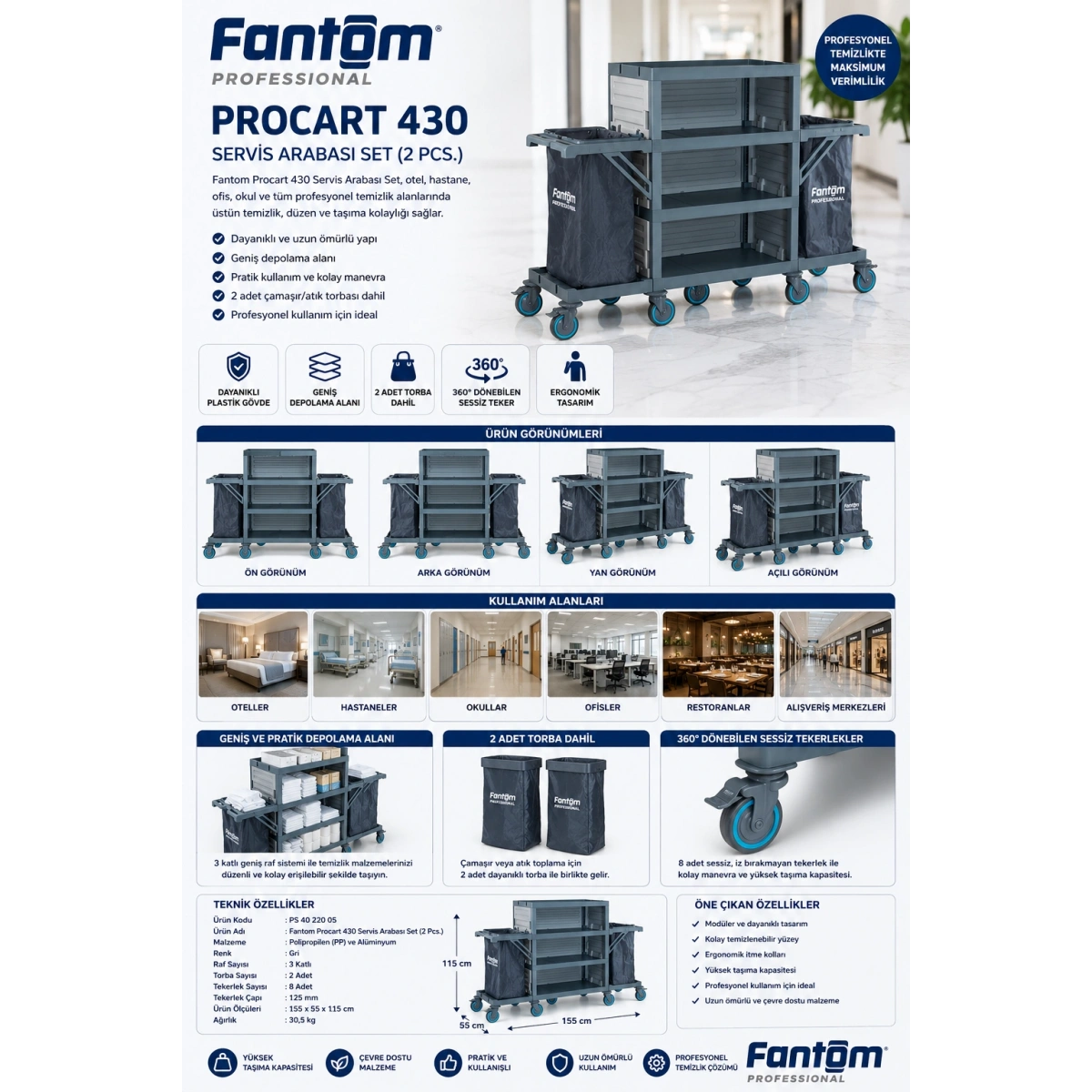 Fantom PS 40 220 05 Fantom Procart 430 Servis Arabası Set (2 Pcs.)