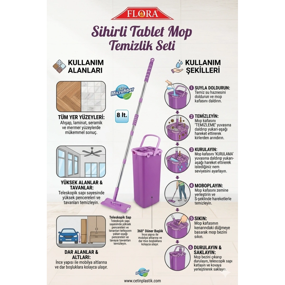 Flora Sihirli Tablet Mop Temizlik Seti