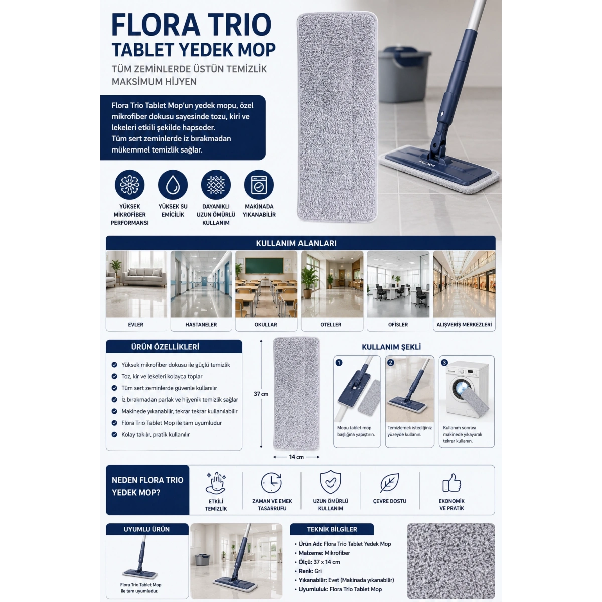 Flora Trio Tablet Yedek Mop