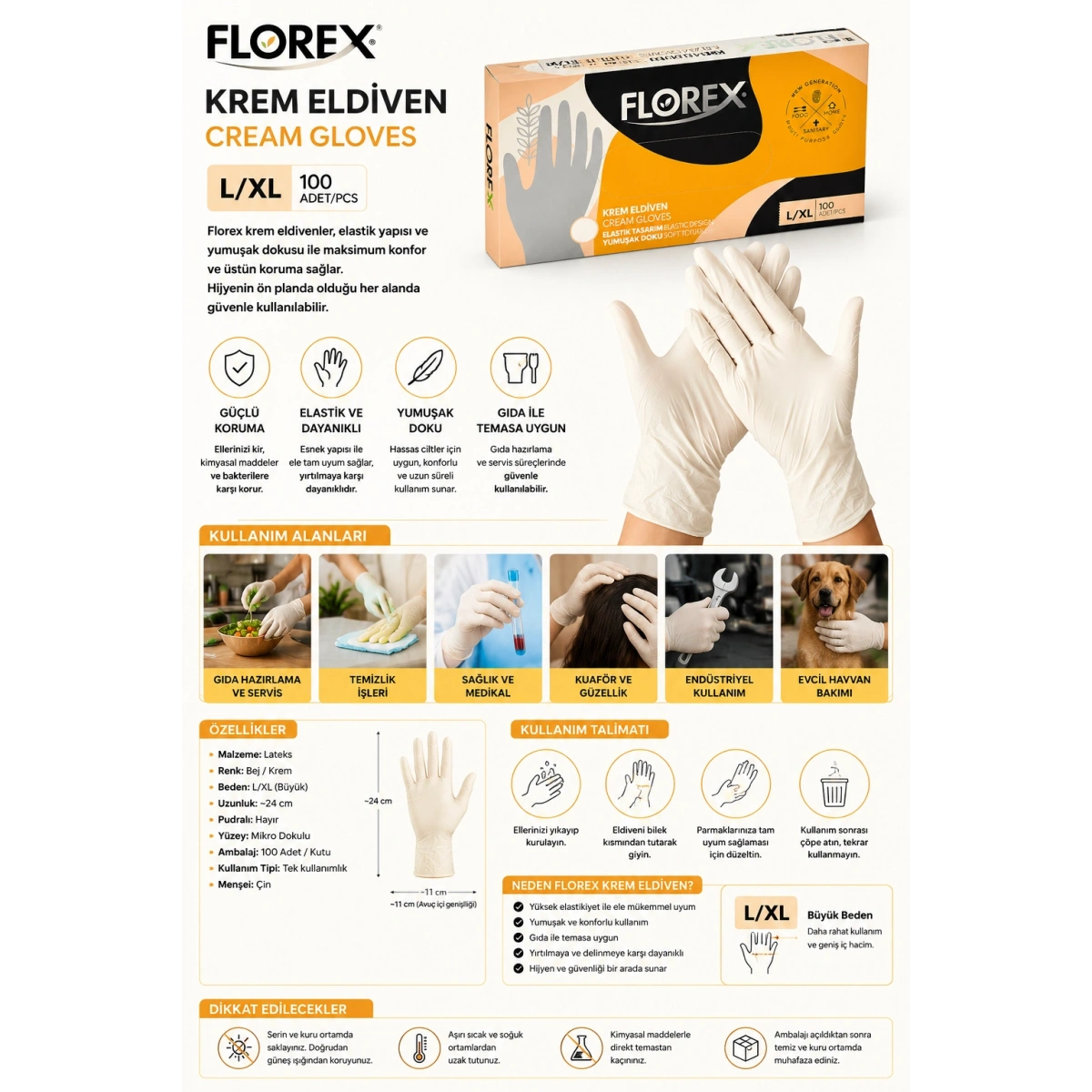 Florex Bej Eldiven L Beden