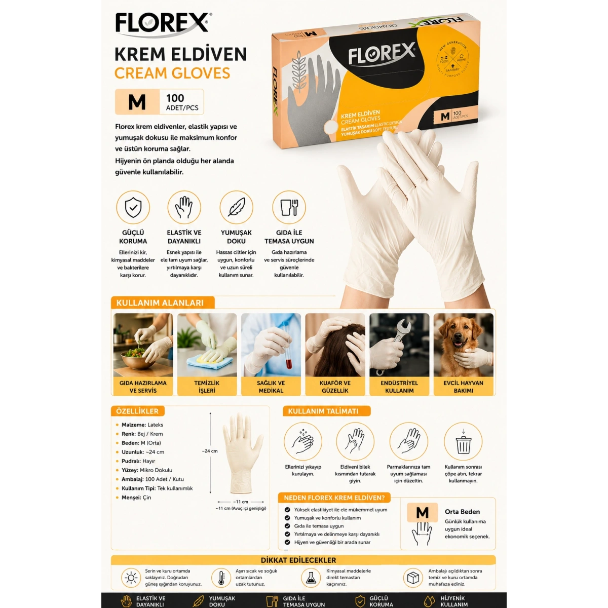 Florex Bej Eldiven M Beden