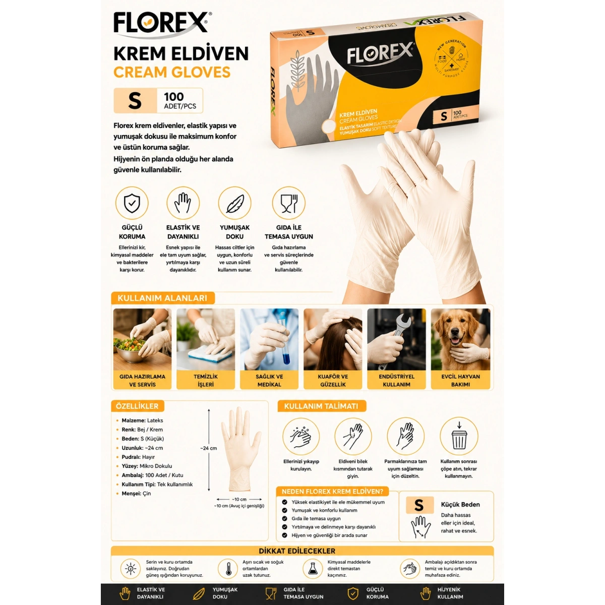 Florex Bej Eldiven S Beden