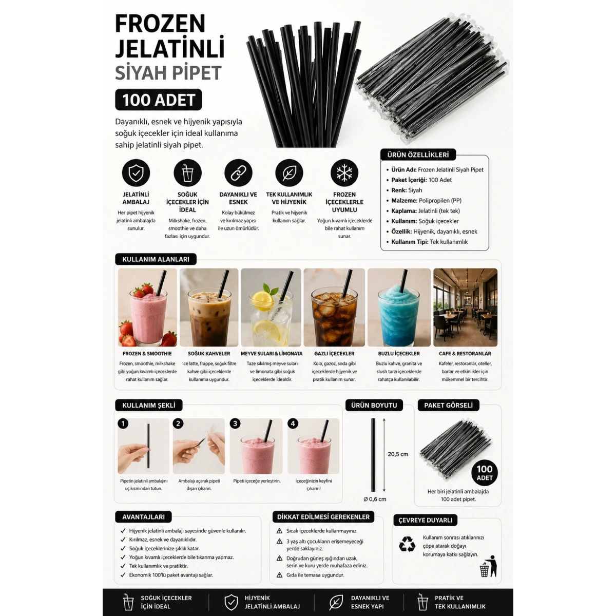 Frozen Jelatinli Siyah Pipet 100 Adet