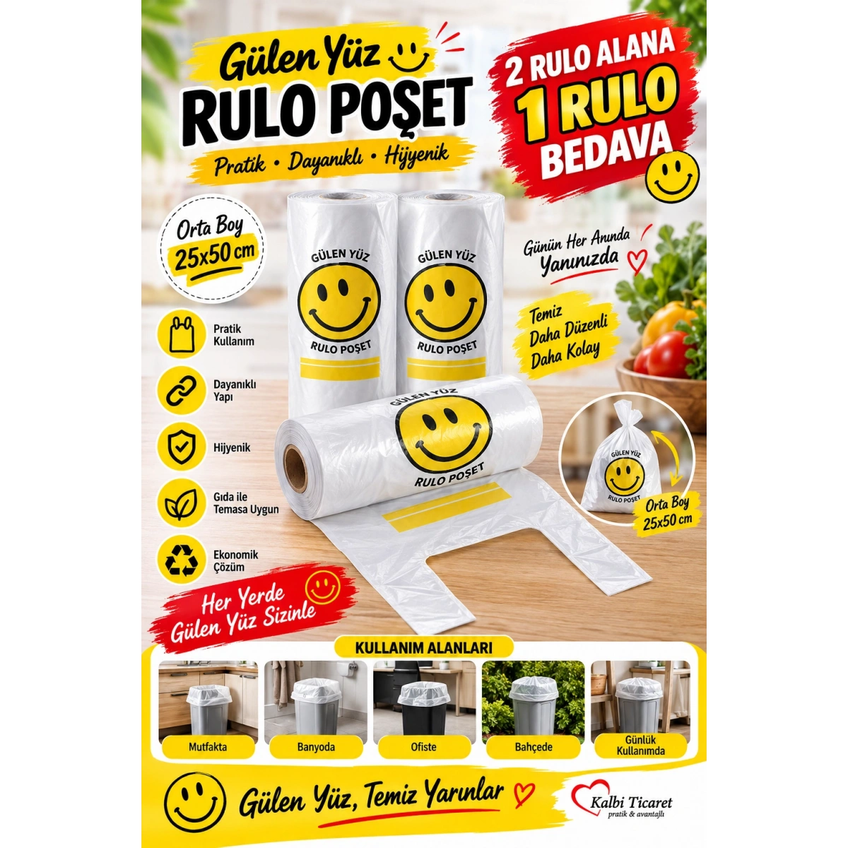 Gülen Yüz Rulo Orta Boy Poşet 2 Rulo Alana1 Rulo Bedava Kampanya