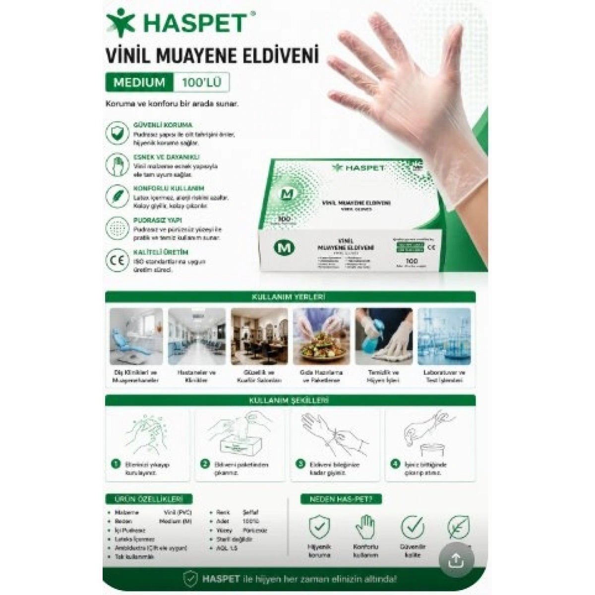 Has-Pet Vinil Muayene Eldiveni Medium 100lü