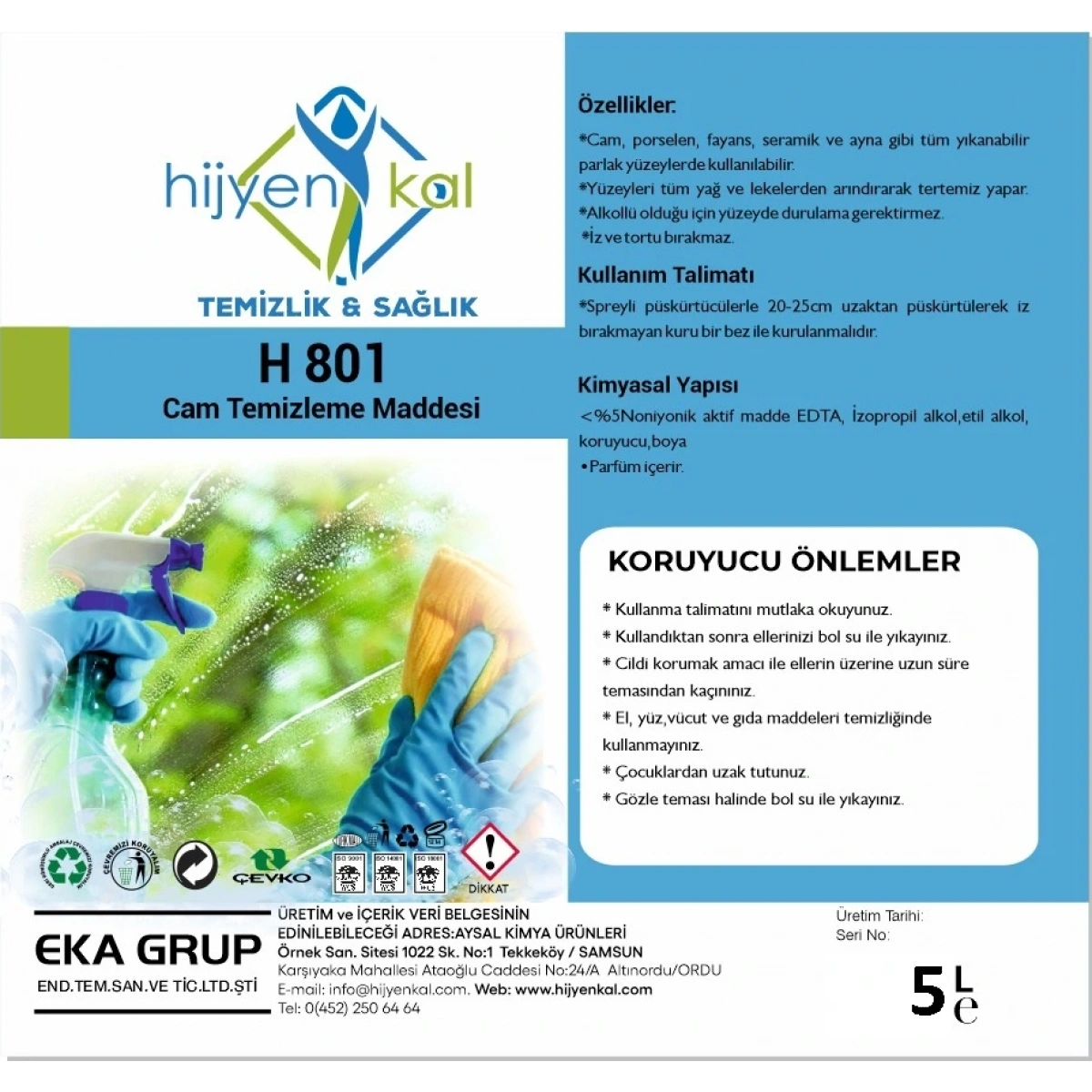 Hijyenkal Cam Temizleme Maddesi 5 Kg