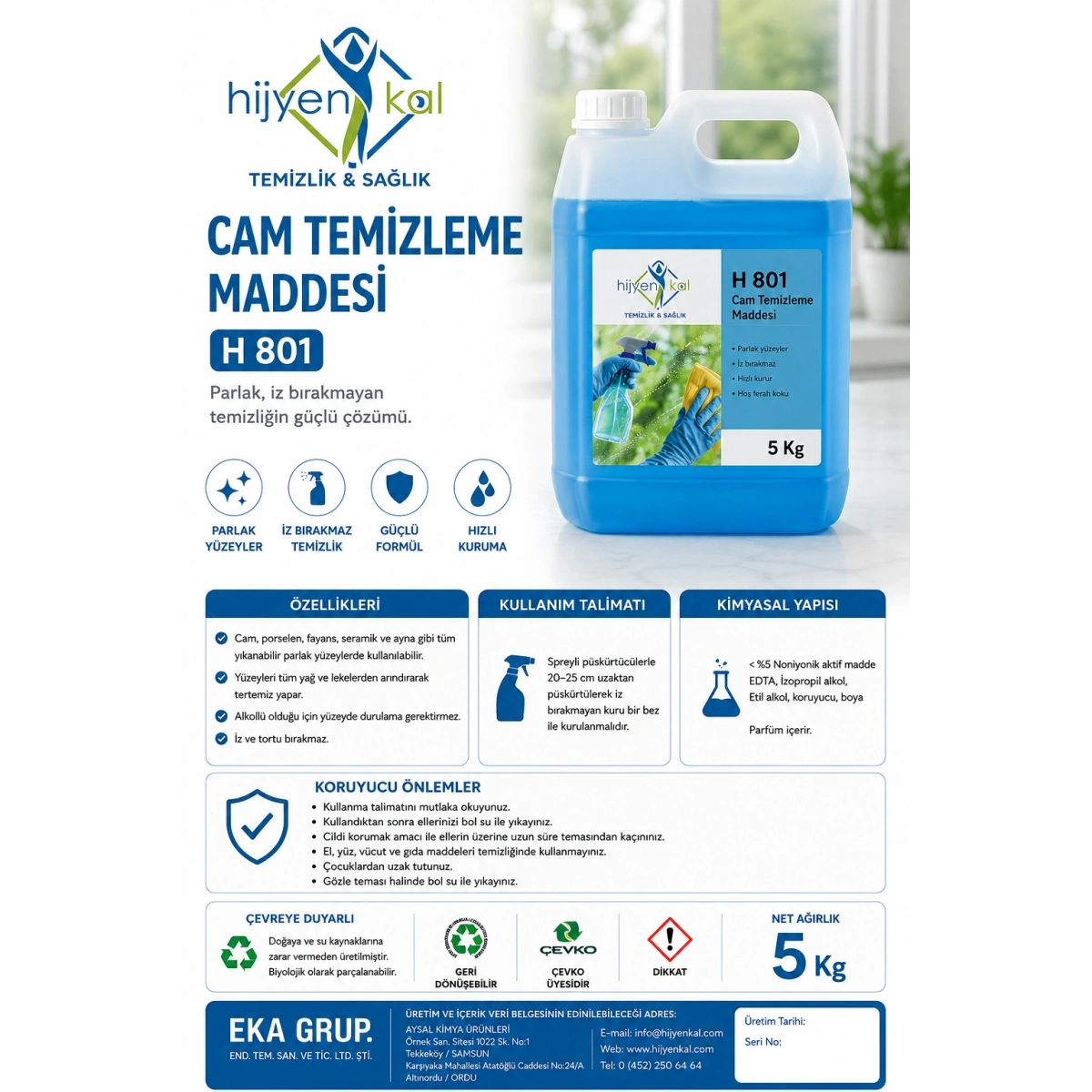Hijyenkal Cam Temizleme Maddesi 5 Kg