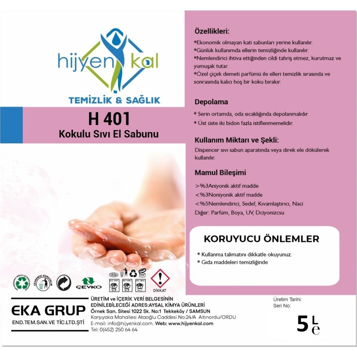 Hijyenkal Sıvı El Sabunu H 401 5 Kg