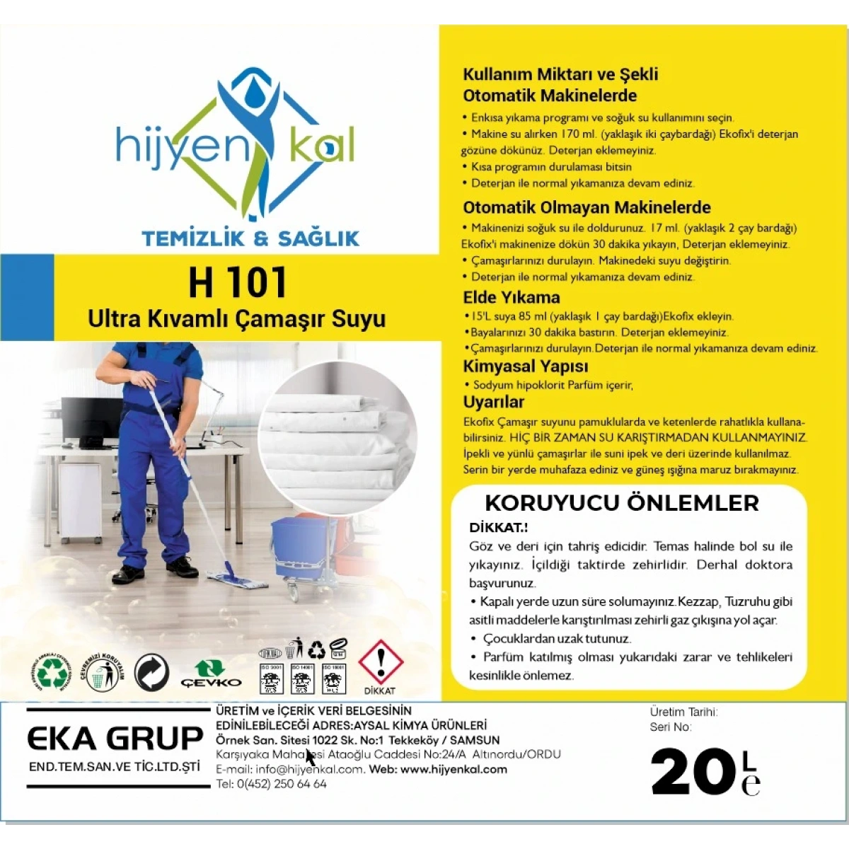 Hijyenkal Ultra Kıvamlı Çamaşır Suyu H 101 20 Kg