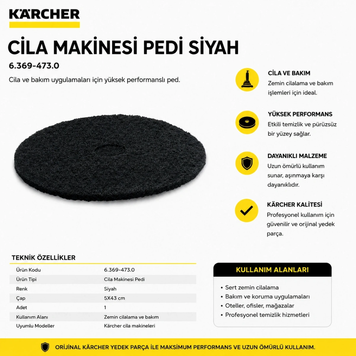 Karcher 6.369-473.0 Cila Makinesi Pedi Siyah 5X43cm 1 Adet