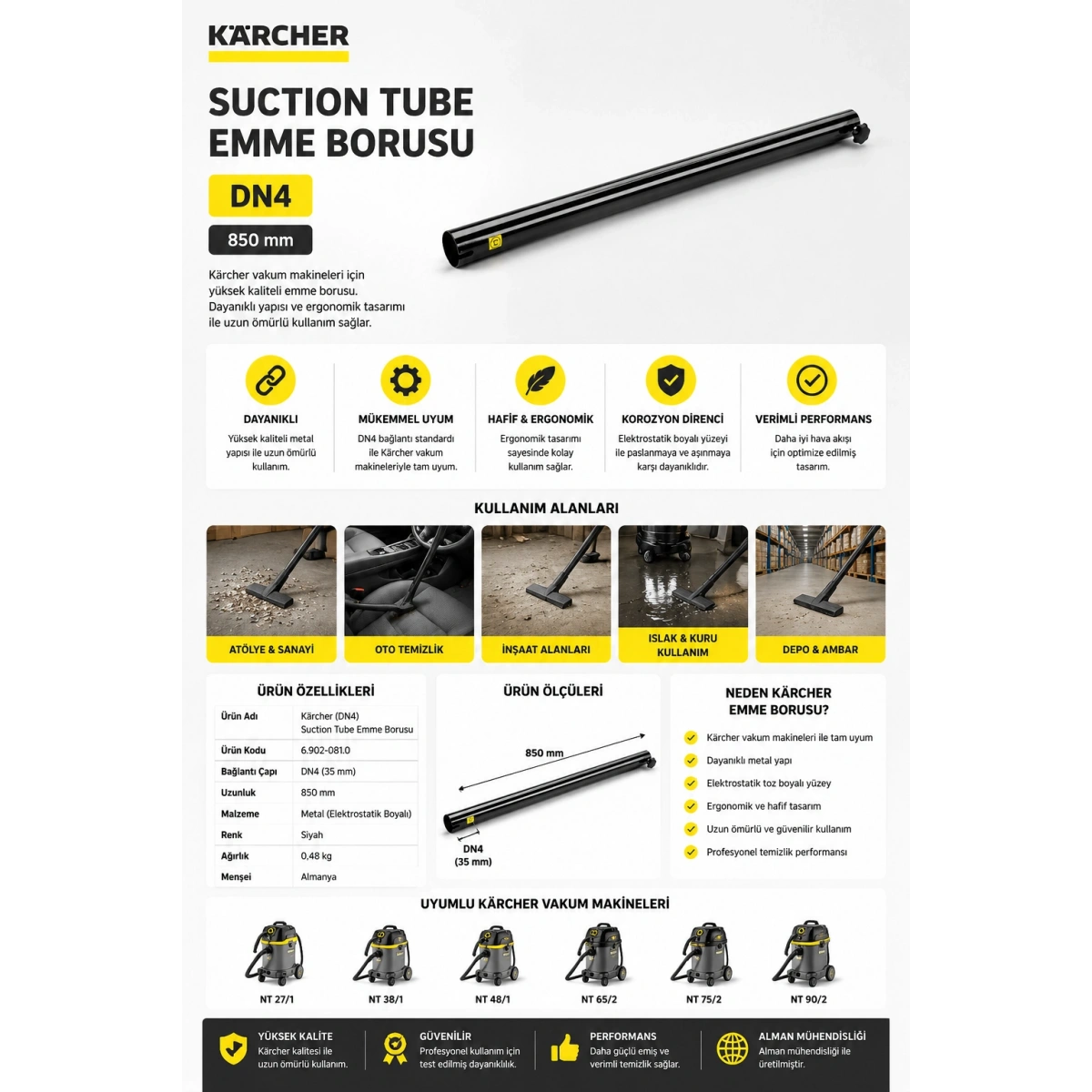 Karcher (Dn4) Suction Tube Emme Borusu 850 mm