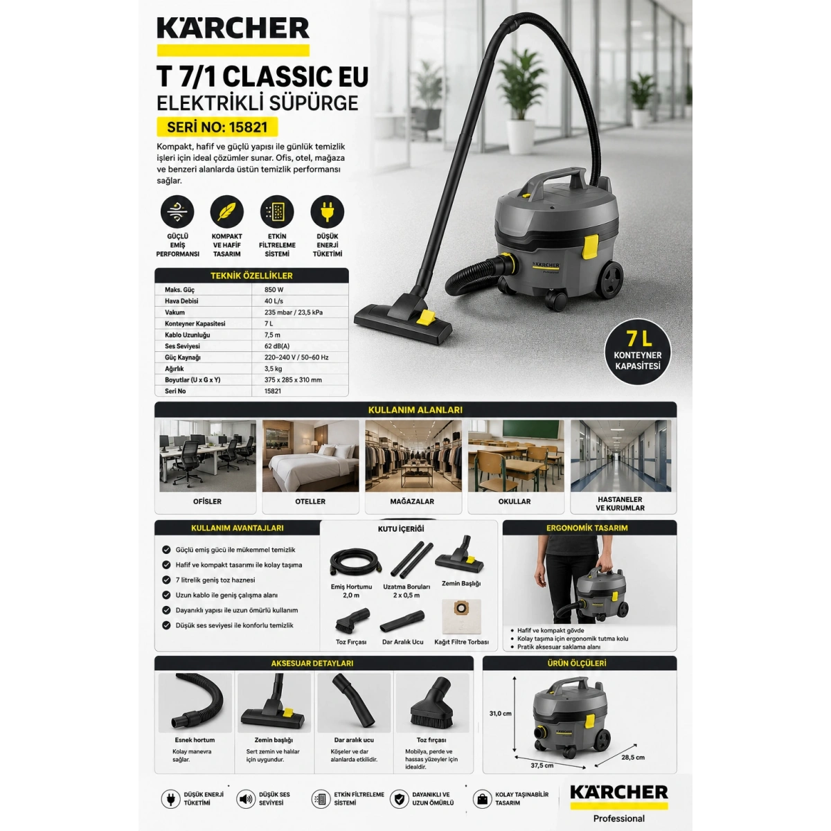 Karcher T 7/1 Clasicc EU Elektrikli Süpürge (Seri No:15821)